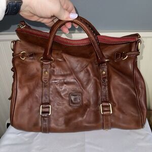 Dooney & Bourke Dark Brown Florentine Leather Satchel Top Handle Bag Purse